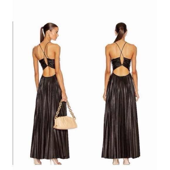 ALC Aries Satin Pleated Dress in Chocolate.Size 14. Retail- $795 - Picture 15 of 16